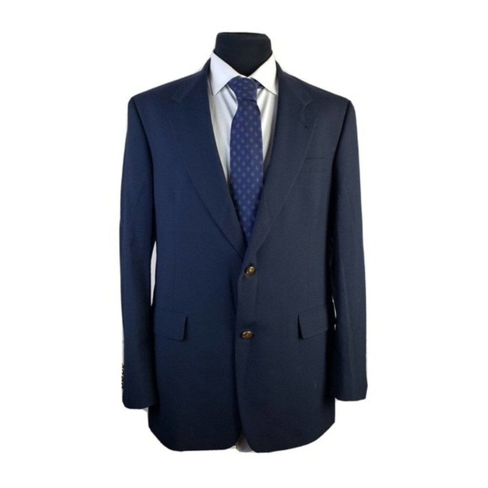 Hart Schaffner Marx Navy Blue 2 Gold‎ Buttons Wool Blazer Mens 43L